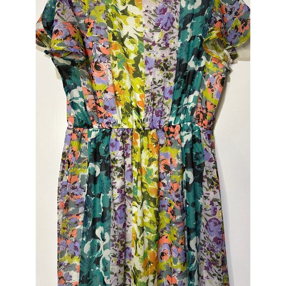 Parker & Rowe Faux Wrap Crystal Youryu Dress Floral Print Size Large NWT Vibrant - Picture 12 of 15